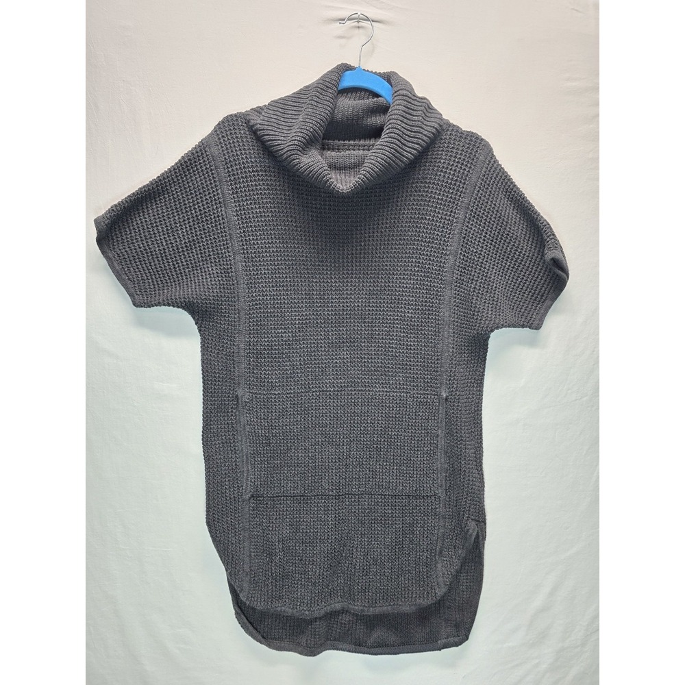UGG Medium Gray Knit Cowl Neck Poncho Sweater Tunic Short Sleeve Kangaroo Pocket